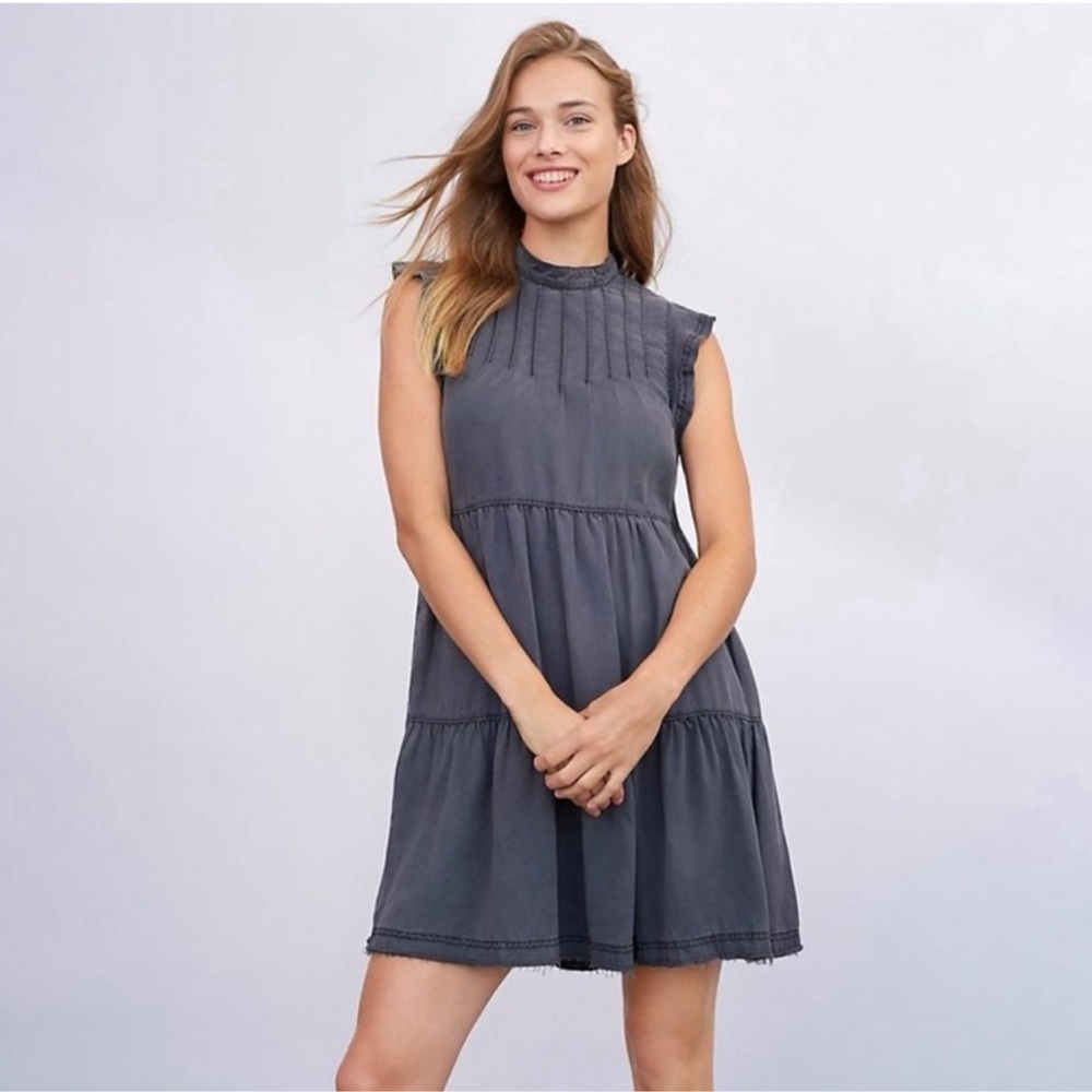 Anthropologie Dark Gray Jenee Tiered Tunic Dress L Large Summer Swing Pockets - Picture 16 of 16